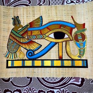 Egyptian Papyrus Hand Painted Wall Art 25x17 inches. Eye of Ra large